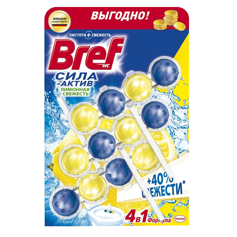 Блок для унітазу BREF Сила Актив Лимонная Свежесть, 3х50г